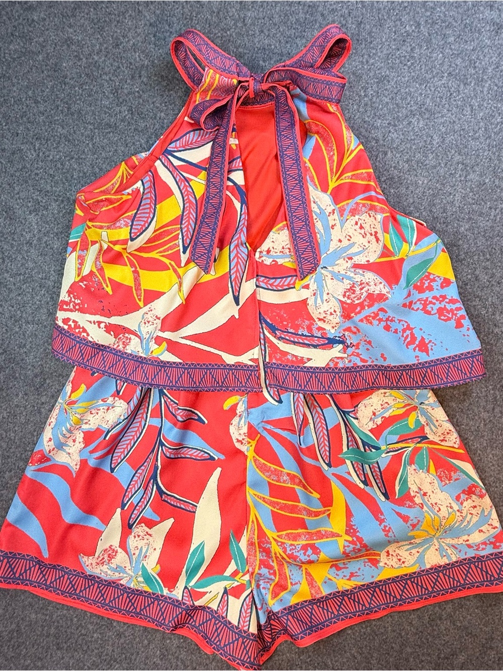 Flying Tomato Tropical Halter Romper | Bright Floral Print | Size Medium - Picture 3 of 8